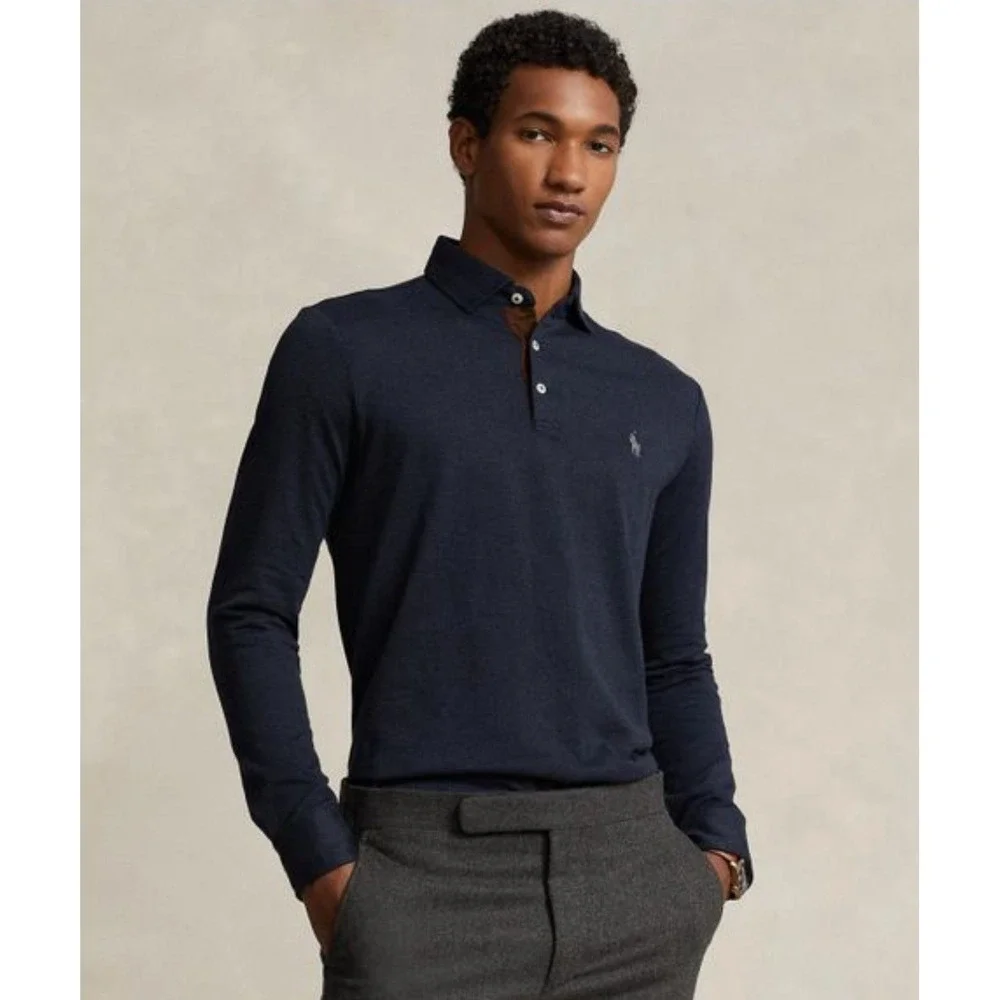 Polo Ralph Lauren Men's Polo Shirt Small Navy Long Sleeve‎ Classic Cotton Preppy